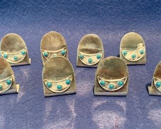 $160 Sterling and turquoise place card holders - set of 8 Stamped 935
40.8 g total
Approx 1 x 1
