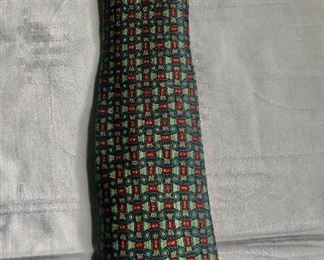 $60 Hermès blue, red and green patterned tie 
