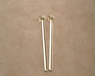 $8 Set of two glass drink stirrers with cupped tips 4.5” long 