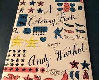 $160 First Edition Andy Warhol soft cover coloring book with mailing cover (mailing cover has a small tear and some wear) 20”H 15”W 