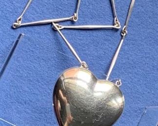 $1625 Georg Jensen #126 Astrid Fog design necklace 32 inch modernist neckace with large heart pendant
Pendant measures approx 2.75 in x 2.75 in
Total weight 100g
