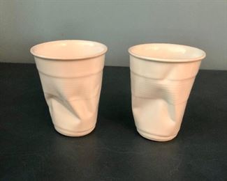 $14 pair of white porcelain “crushed” tumblers 