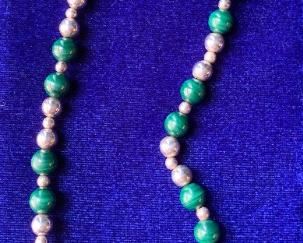 $1,195 Tiffany Sterling Silver and Malachite Beaded necklace; 90g
