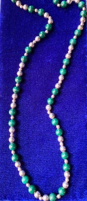 $1,195 Tiffany Sterling Silver and Malachite Beaded necklace; 90g
