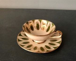 $14 Winterling Bavaria Roslau green and cream with gold accents cup and saucer 1.75”H 4.25”D