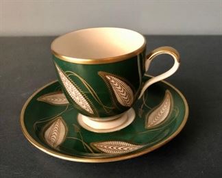 $14 Eschenberg Bavaria green with gold accents cup and saucer 2.75”H 4.5”D