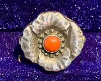 $495 Early George Jensen Ring #189 Rare floral design with Carnelian center
Stamped “830s”
Jensen mark 1933-34
