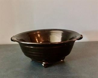 $30 hand thrown footed black bowl 7.5”D 3.5”H