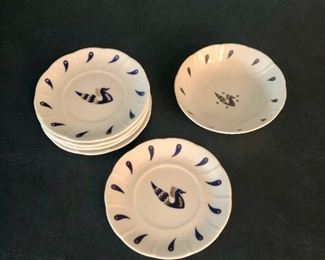 $36 set of five Air France Limoges plates (5.5”D) and a dish (5.25”D)