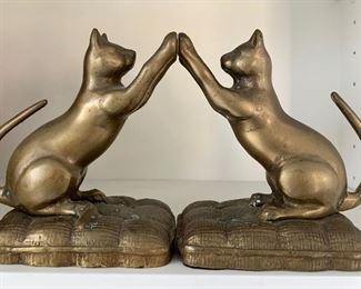 Brass Kitty Bookends