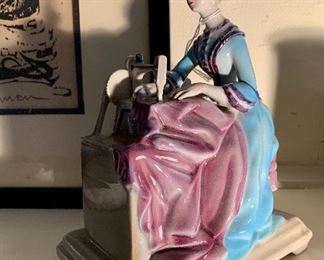 Goldscheider porcelain figurine of woman with sewing machine