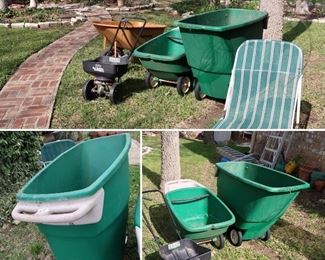 Large Yard Cart $65 - Medium Size Yard Cart $35 - Wheelbarrow $40 - Seed Spreader $18