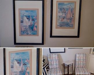 Framed Watercolor Sailboat Art $25 ea