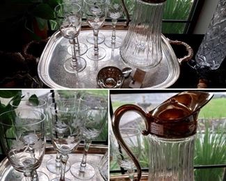 Silver Plate Tray - $15 - Etched Glasses $7 - Crystal Decanter $18