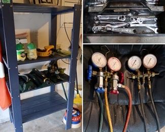 Wood Shelf Unit $25 - Tool Caddy w/tools $20 - Gauges $15 & $20
