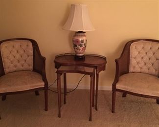 French Lounge Chairs-Cane and Upholstery