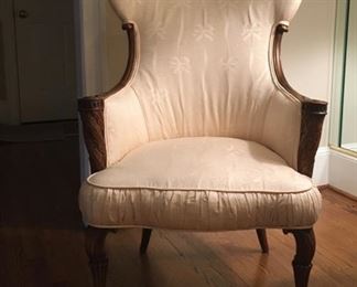 Carved Wood French Wing Chairs  (one of a pair)