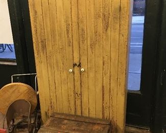Mustard yellow cupboard metal trunk 