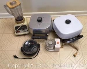 Electric skillets. Blender, Black and Decker Handi Chopper. Egg Steamer.