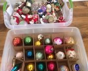 An assortment of vintage ornaments and Christmas decorations