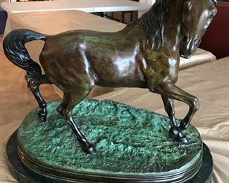 Bronze Arab Stallion Sculpture by E. Benezit artist Pierre Jules Mene (1810-1879)  The sculpture base measures 12" by 20".  From the bottom of the base to the tip of the horses ear is 17" tall. This sculpture is beautiful!!