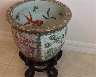 Chinese Vase, 14" H, with Plant Stand.