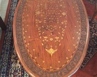 Carved Wooden Table with Inlay