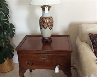 Hickory Chair Company Matching End Tables, 24" W x 24" H x 18" D. Pair of Lamps, 30"H. 