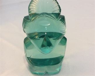 Green Carved Glass, 8" H.
