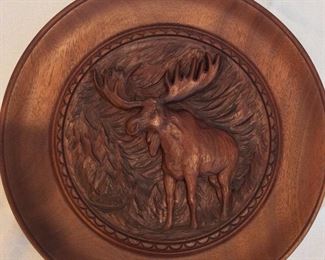Carved Plate Moose, 14" diameter. 