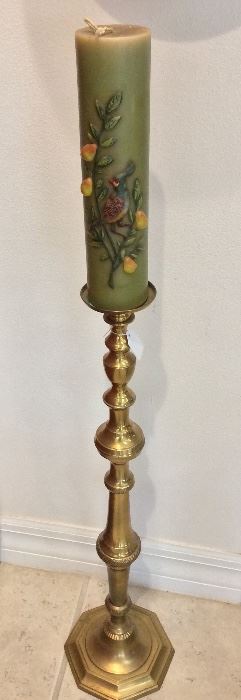  Tall Brass Candlestick, 31" H. Tall Candle, 12" H.