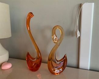 Murano Glass Swans - on does have a broken beak.  Priced separately. 