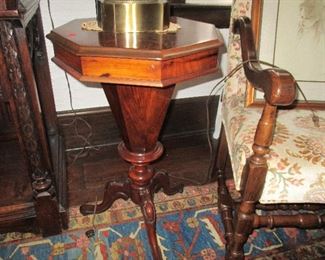 Octagonal top walnut sewing stand/Table It opens