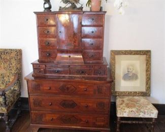 Dutch Cross banded Mahogany Marquetry Inlaid Secretary Circa 1850