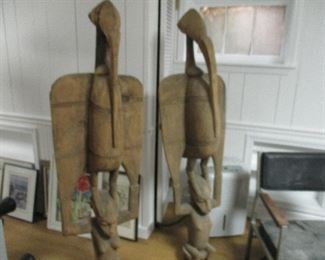 Pair of Large Ivory Coast Fertility Wooden Sculptures