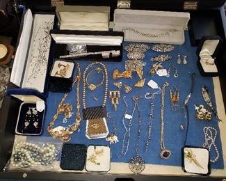 Huge selection of FINE and costume  ART DECO JEWELRY-Please note at this sale this jewelry collection will be roped off and only 2 people allowed by numbers in the 3 cases at a time. 