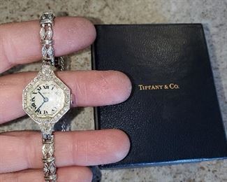 1920'S TIFFANY AND CO. 14KT WHITE GOLD AND DIAMONDS IN ORIGINAL BOX