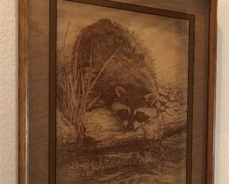 Vintage Dennis Curry Reverse Photo on Glass Raccoon