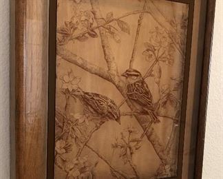 Vintage Dennis Curry Reverse Photo on Glass Birds