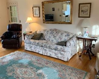 Sofa, Victorian table and classic Aubusson style rug