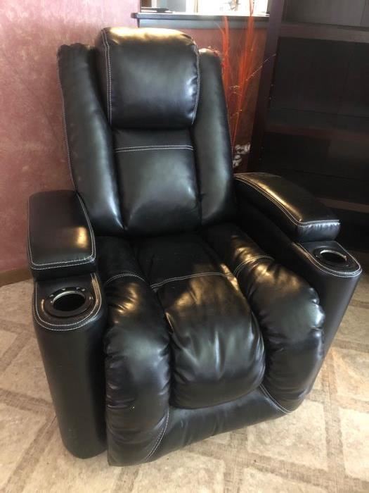 Black leather power recliner