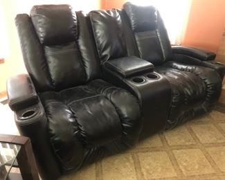 Black leather manual double recliner