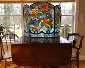 Beautiful stained glass and mahogany drop leaf
