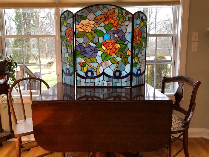 Beautiful stained glass and mahogany drop leaf