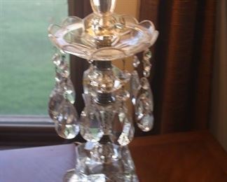CRYSTAL LAMP WITH CRYSTAL TEAR DROPS EXCELLENT CONDITION   31 " TALL  $45