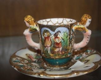 VERY ORNATE ~ MADE IN ITALY  ~ EXPRESSO CUP OR SMALL TEA CUP N SAUCER $10
