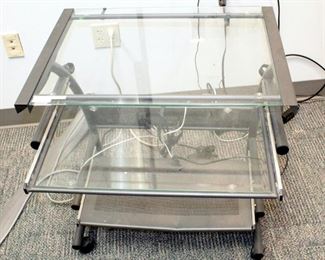 Glass Top Rolling Computer Desk With Pullout Keyboard Tray - 29.5" x 26.5" x 19"