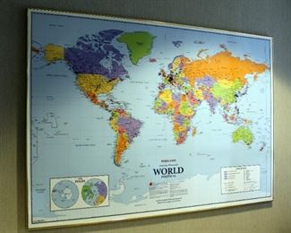 Framed 2002 Maps.com Internet Powered World Political Map - 44" x 65"