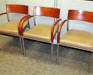 Thonet Contemporary Metal And Wood Upholstered Reception Chairs, Qty 3