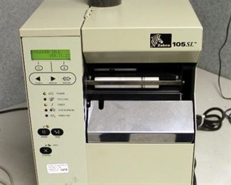 Zebra 105SL Label Printer, Powers On, Includes Ribbon Roll